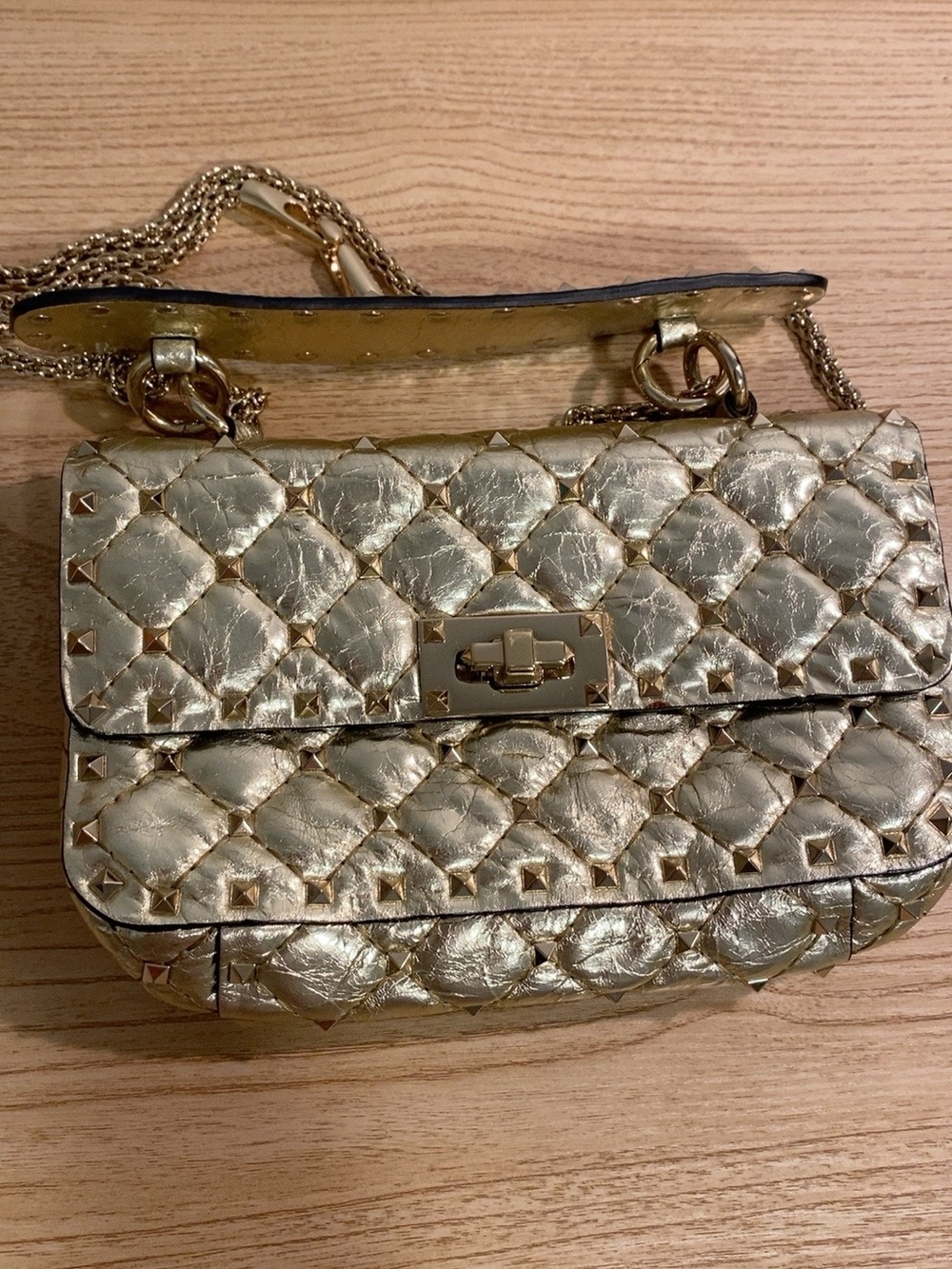 Valentino Garavani Small Rockstud Spike Metallic Gold Bag